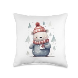 Icebear theme Christmas Danish Design Polar Bear Winter Throw Pillow, 16x16, Multicolor