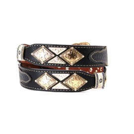 West Star Texas Genuine Leather Belt with Longhorn Buckle Gold and Silver -806F Star BK L Weave