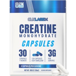 Creatine Monohydrate Capsules | 120 Capsules | 3000mg Per Serving | 1 Month Supply | Easy Swallow Compared to Tablets | Unflavoured | Creatine Powder in Capsules | Made in The UK by CLN Labs