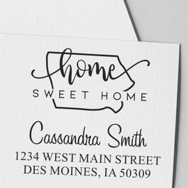 Iowa Home Sweet Home Square Address Rubber Stamp, Iowa Return Address Stamp, Use on Envelopes, Square Design, Size 1-5/8"