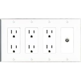 RiteAV Coax Wall Plate 4 Gang with 3 x 15A Duplex Power Outlets