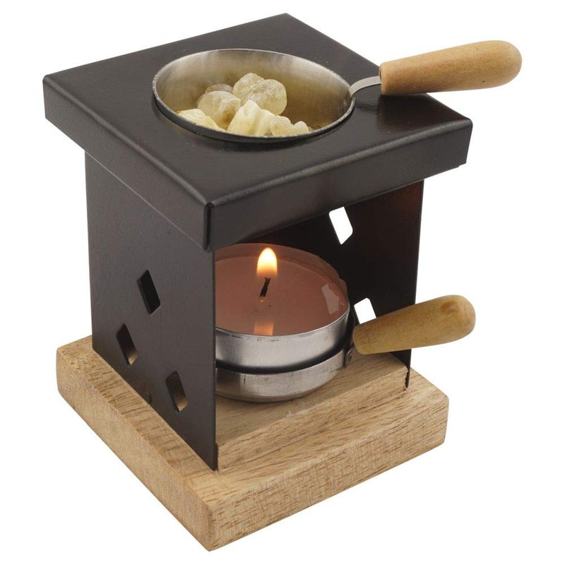 Metal Incense Burner on Wooden Base with Incense Pot -