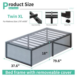 Lutown-Teen 18 Inch Twin XL Bed Frames with Fabric Bed Cover, Heavy Duty Sturdy Metal XL Twin Platform Bed Frame No Box Spring Needed, Noise Free, Easy Assembly, Black and Blue