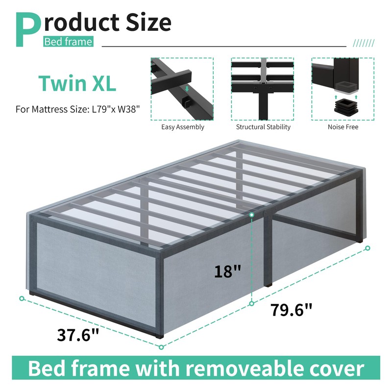 Lutown-Teen 18 Inch Twin XL Bed Frames with Fabric Bed