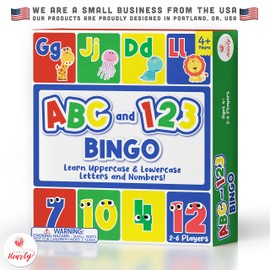 Party Hearty Alphabet and Number, ABC and 123 Bingo Board Game for Kindergarten and Preschool Kids Learn to Read Fun 2 Versions for Ages 4 and Up (Animal Edition)