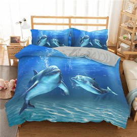 RFFLUX 3D Sea Animal Dolphin Bed Linen Set 135 x 200 cm 2-Piece with Zip Soft and Comfortable Sleeping Comfort Microfibre Duvet Cover Children's Bedding with Pillowcase 80 x 80 cm