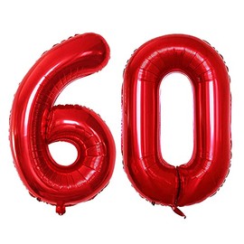 GOER Number 60 Balloons for 60th Birthday Party Decorations,42 Inch Jumbo Foil Helium Balloons for 60th Anniversary (Red)