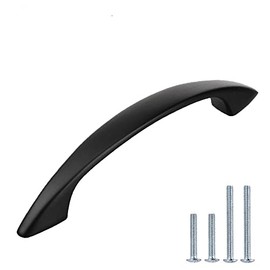 Lizavo Flat Black Cabinet Pulls Arched Curved Kitchen Cabinet Handles Modern Solid Metal Drawer Pulls- 3 inch (76mm) Hole Centers- 10 Pack …