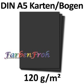 50 Sheets DIN A5 Paper - Black - 120 g - 14.8 x 21 cm - Craft Sheet Coloured Paper Craft Paper Writing Paper - FarbenFroh by GUSTAV NEUSER by Gustav Neuser