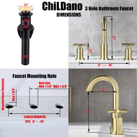 Brushed Gold 8 Inches Widespread Bathroom Faucet, 2 Handle Brass Bathroom Faucet 3 Hole for Sink with Valve and Pop-Up Drain Assembly by ChiLDano, CH2133BG