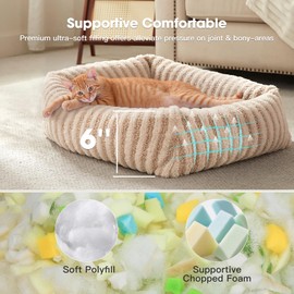 MIXJOY Dog Bed Small Sized Dog, Orthopedic Pet Beds with Removable Washable Cover, Rectangle Non-Slip Bottom Pet Mat for Kitten Puppy, Suitable for Pets Up to 12lbs, Beige