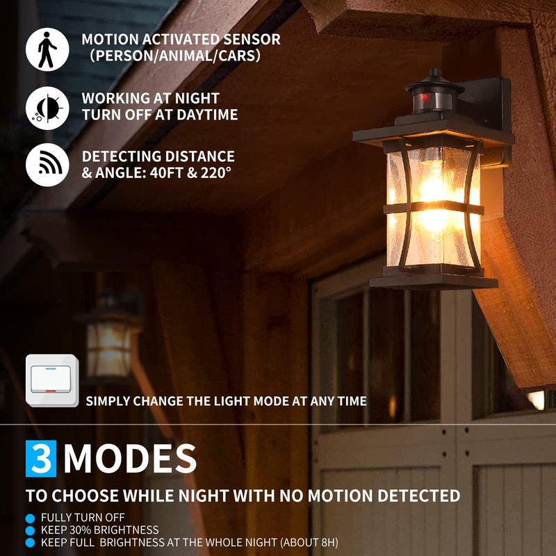 Motion Sensor Outdoor Wall Lights Fixture, Advanced Dusk to Dawn