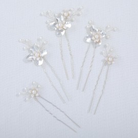 Haodeliy Hair Ornament, Headdress, Leaves Flower Motif, Pearl U Pins, 5-piece Set, Bride Hair Accessories, Handmade Wedding Headdress Hair Accessories, Flower Wedding Decoration, Recitals, Graduation