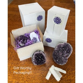 Superior Amethyst Geode Crystal Cluster [1.5 to 2 lb.] - Each Piece is Unique & Natural, Healing Crystal Energy. Reiki Calming Crystal. Purple Decor, and Receive a Free Selenite Wand!