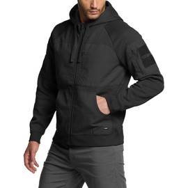 CQR Men's Winter Fleece Pullover Hoodies, Thermal Long Sleeve Hooded Sweatshirt, Cotton-Blend Outdoor/Tactical Shirts, Fleece Ripstop Pannel Full-Zip Black, X-Large