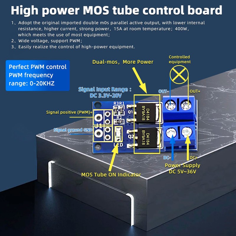 DaFuRui MOSFET Trigger Switch Drive Module，12Pack DC 5V-36V 15A(Max 30A)