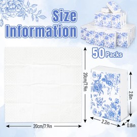 FYSUIMU 50 Bulk Blue Floral Tissue Packs Vintage Flower Mini Travel Size Facial Tissues Chinoiserie Flower Portable Pocket Tissue for Wedding Party Supplies