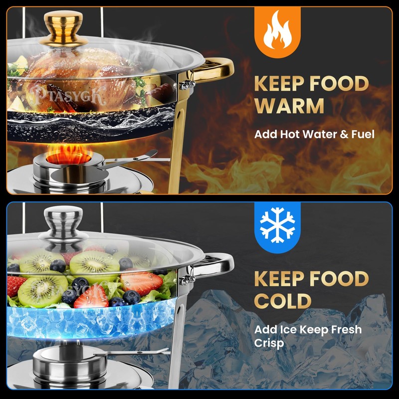 PTASYGK Chafing Dishes for Buffet 4 Pack 5QT Gold SS