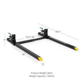 Titan Attachments Light-Duty 60" Clamp-on Pallet Forks with Adjustable Stabilizer Bar, 46" x 3" Fork Length, Rated 1,500 LB, Easy to Install on Loader or Skid Steer Bucket