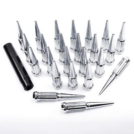 WSPXINBO 24PC M14X1.5 Thread Lug NutsSpike Spline -Chrome 14x1.5 4.4" Tall with 1 Socket Key Compatible with Chevy Silverado 1999-2023 2500hd 3500hd GMc Sierra Yukon Ford F250-350 Dodge Ram 2500 3500
