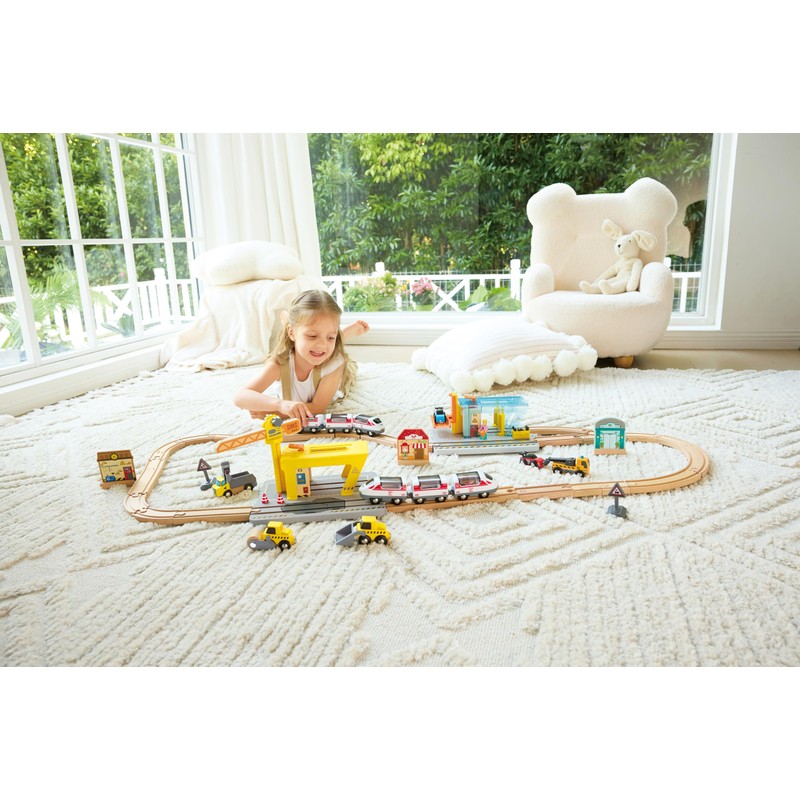 Hape Eisenbahnkran für Kinder |Erweiterbares Set für kreative Spiele