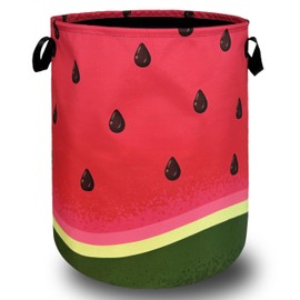 Cute Watermelon Laundry Hamper Summer Laundry Basket With Handles Foldable Oxford Cloth Fruit Colorful Tote Bag Men Women Kids Clothes Toy Storage Bucket 18.9 x 16.5 Inch For Bathroom/Laundry/Bedroom