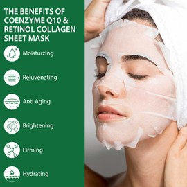 Pack of 10 Collagen Mask Face Masks Skincare, Coenzyme Q10 Retinol Collagen Facial Masks Skincare, Hydrating Face Beauty Care Masks for Deep Repairing and Moisturizing Anti Wrinkles