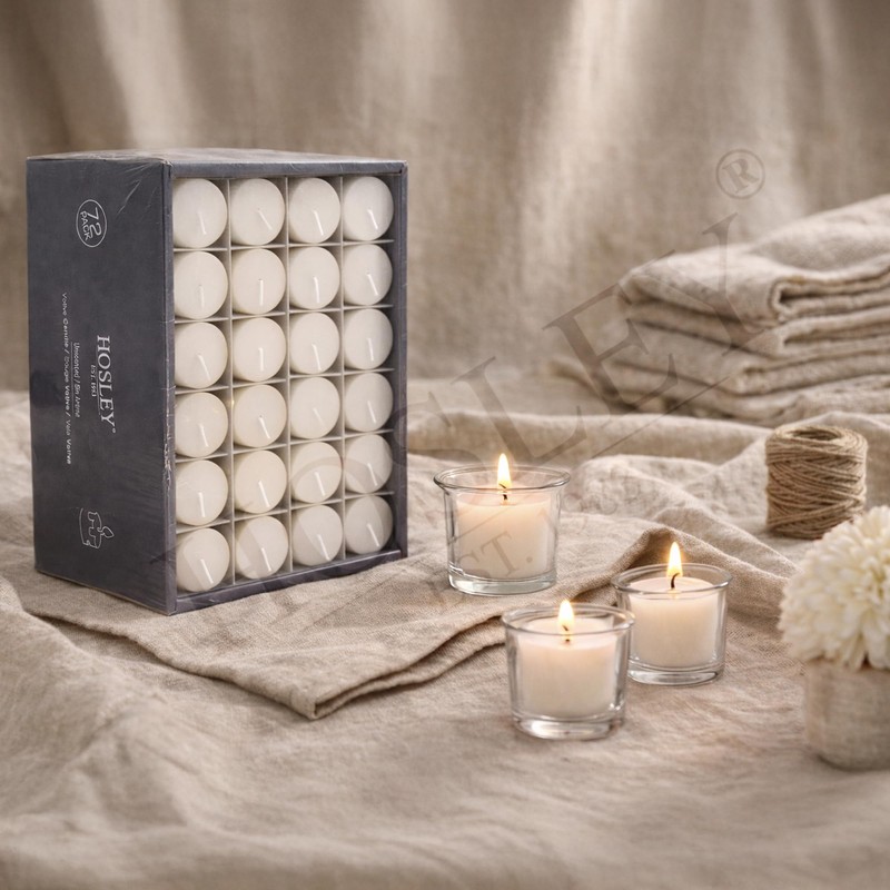 Hosley Unscented White Votive Candles, 72-Pack – Clean-Burning, Long-Lasting 10-12