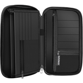 JUNDUN Porta pasaporte familiar, billetera ignífuga de material mejorado con 2 bolsillos, estuche organizador de documentos de viaje para pasaporte, tarjetas y dinero.