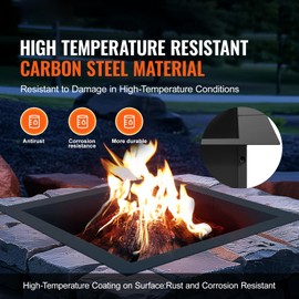 Happybuy Fire Pit Ring - 42x42 in Outer/36x36 in Inner Diameter, 10-Inch Height Square Insert, Heavy-Duty Carbon Steel Liner for DIY Campfire, Ideal for Outdoor Camping & Bonfires