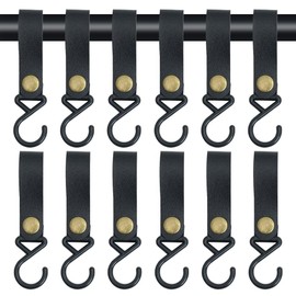 Azlanway Leather S Hooks Pack of 12 Camping Hooks, Metal S-shaped Hooks for Hanging, Multifunctional Hook for Hanging Pots and Pans Coat Towel Kitchen Bathroom Outdoor Picnic