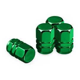 Marcraft Green Metal Tyre Wheel Alloy Valve Caps Dust Caps (4 Pack) Universal for Cars, SUVs, Bicycles, Motorcycles, Trucks | Heavy-Duty Rubber Airtight Seal | Hex Shape Aluminium Alloy | Screw-On
