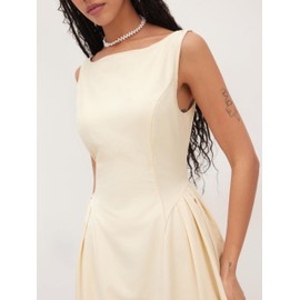 CIDER Party Dress Midi Dresses Boat Neck Backless Ruffle A Line Elegant Wedding Guest Dresses Mid Waist Beige