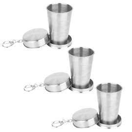 ChiiGe Collapsible Stainless Steel Cup Folding, Portable 75ml Stainless Steel Teacup, Outdoor Collapsible Cup with Metal Keychain for Travel, Camping, Picnic (3PCS)