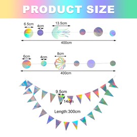 Lvjkes 3 Stück Set Papier Girlande Holographisch Phantomfarbe, Quallen und Muscheln Girlande, Dreieck Flags hängende Girlande für Party deko, Hochzeit, Geburtstagsgirlande