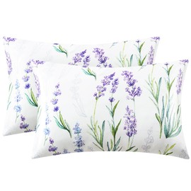 EXQ Home Satin Pillowcase for Hair and Skin Queen - Lavender Printed Silk Pillowcase 2 Pack 20x30 inches - Satin Pillow Cases Set of 2 with Envelope Closure, Valentines Day Gifts for Women