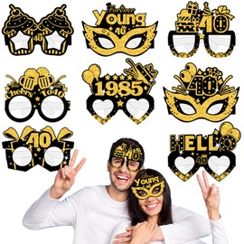 Eaguecros 16pcs 40th Birthday Glasses Decorations for Men Women, Black Gold 40th Paper Eyeglasses Birthday Sunglasses Photo Props 40th Birthday Party Favors