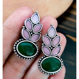 Indian Fashion Silver Oxidized Designer Traditional Ethnic Stud Jhumka Earrings Multi (greenpink)