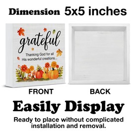Thanksgiving Decorations Religious Home Decor Thankful Wooden Sign Thanksgiving Decorations Indoor for Desk Table Shelf 5 X 5 Inches