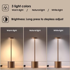 JALVDE Cordless Rechargeable Battery Operated Dining Table Lamp 6000 mAh LED Desk Lamps 13.5 inches 3-Level Light Color Adjustable Dimmable Brightness for Reading/Restaurant/Study, Pack of 2