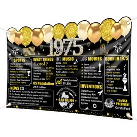 Zirtorei 50th Birthday Decorations Back in 1975 Banner for Men Women, Black Gold Happy 50 Birthday Theme backdrop Sign Party Supplies, Fifty Year Old Bday Poster Background Photo Booth Props
