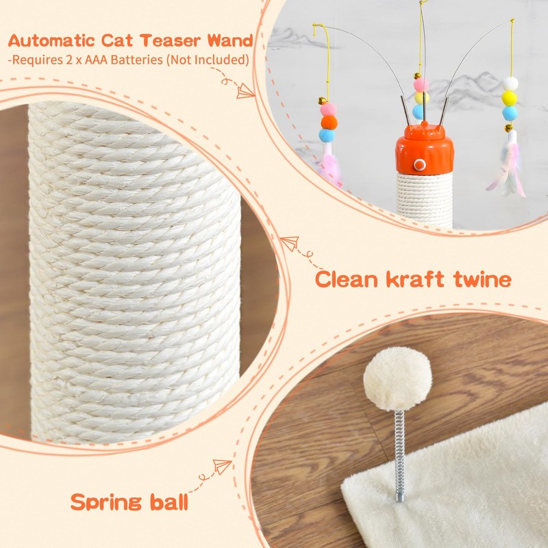 YARUOMY Cat Scratching Post ，33.4" Sisal Rope Cat Scratcher Tall