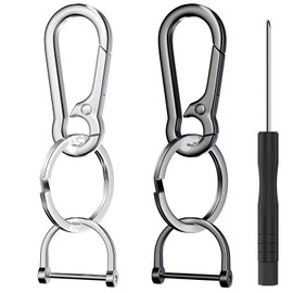2Pack Keychain Rings for Car Keys Metal Key Chain Holder with Detachable D-Ring, Carabiner Keychain Hook, Key Chain Clip for Purse Charm Hook, Men and Women Key Fob Car Accessories (Black and Silver)
