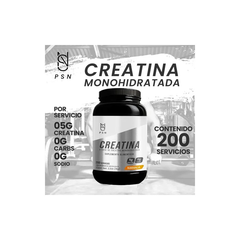 Creatina Monohidratada En Polvo Psn 1kg Sabores Naranja