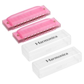 PATIKIL Clearly Colorful Translucent Harmonica 10 Holes Pink ABS Harp Mouth with PVC Box for Educational Musical Instruments Beginners Adults Pack of 2