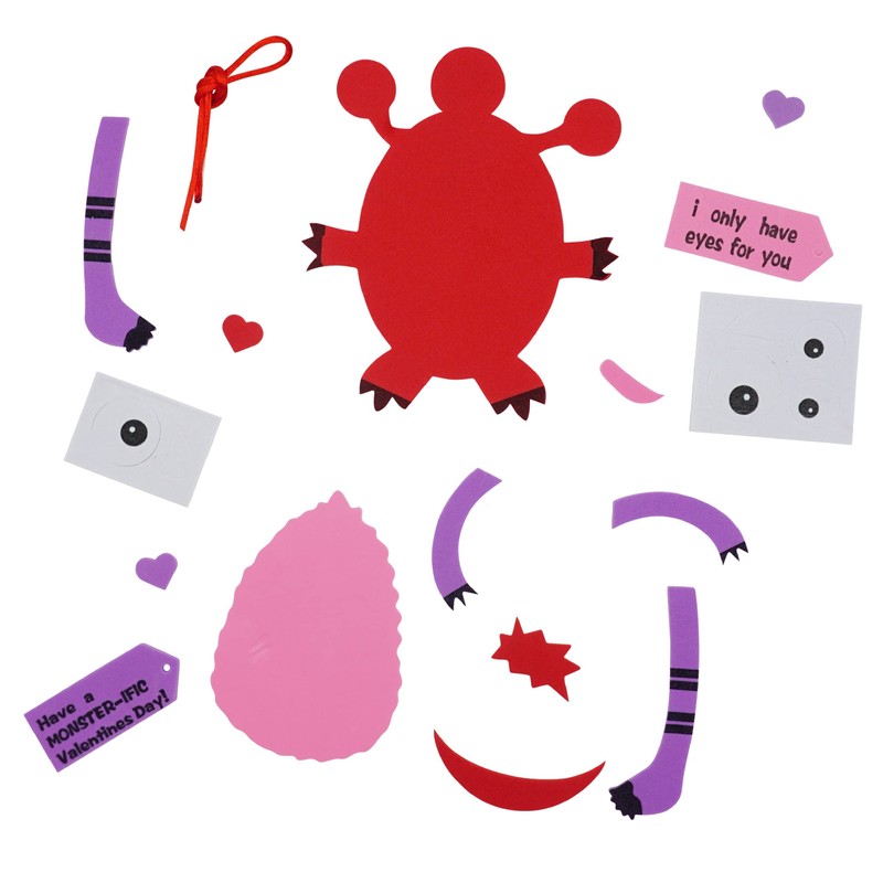 4E's Novelty Valentines Monster Craft Ornament (12 Pack) Foam Valentines