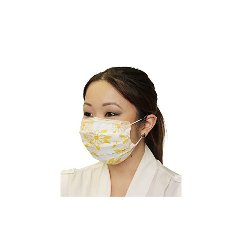 BeeSure BE2330 Floral Face Masks, Daisy Yellow (Pack of 50)