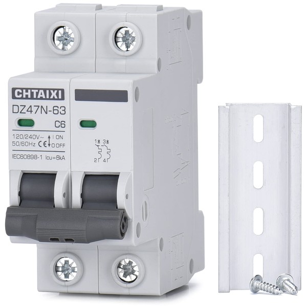 Chtaixi AC Miniature Circuit Breaker, 6 Amp 120V/240V 2 Pole