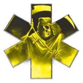 Grim Reaper Star of Life EMT EMS Yellow 4" Reflective Decal