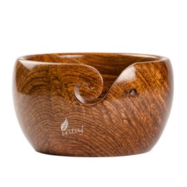 INTAJ Home Decor Knitting Yarn Bowls for Yarn, Wooden Knitting Bowl for Crochet Handcrafted Rosewood Yarn Crochet Bowl, Perfect Yarn Holder for Knitting and Crocheting